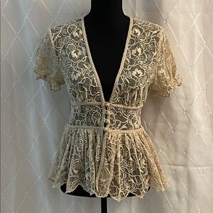 Ny.Lon by Dex Cream Floral Lace Blouse Size Medium